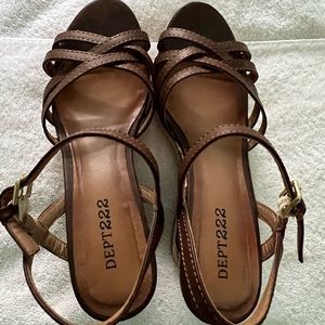 Dept 222 brown wedge heel sandals, size 7 1/2